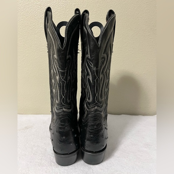 Durango Men\'s Black Full Quill Ostrich Saddle Almond Toe Exotic Cowboy 10 B